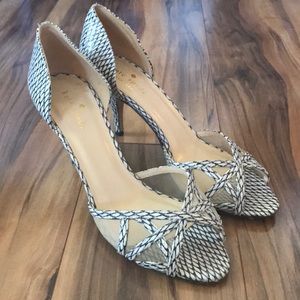 Kate Spade Heels 7 37 Black White Snake Mesh
